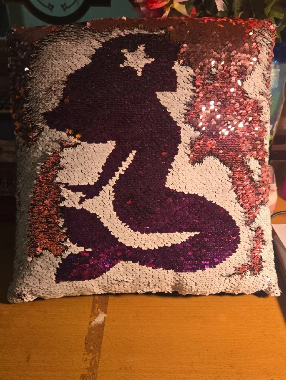Sequin Mermaid Pillow - Purple on Silver